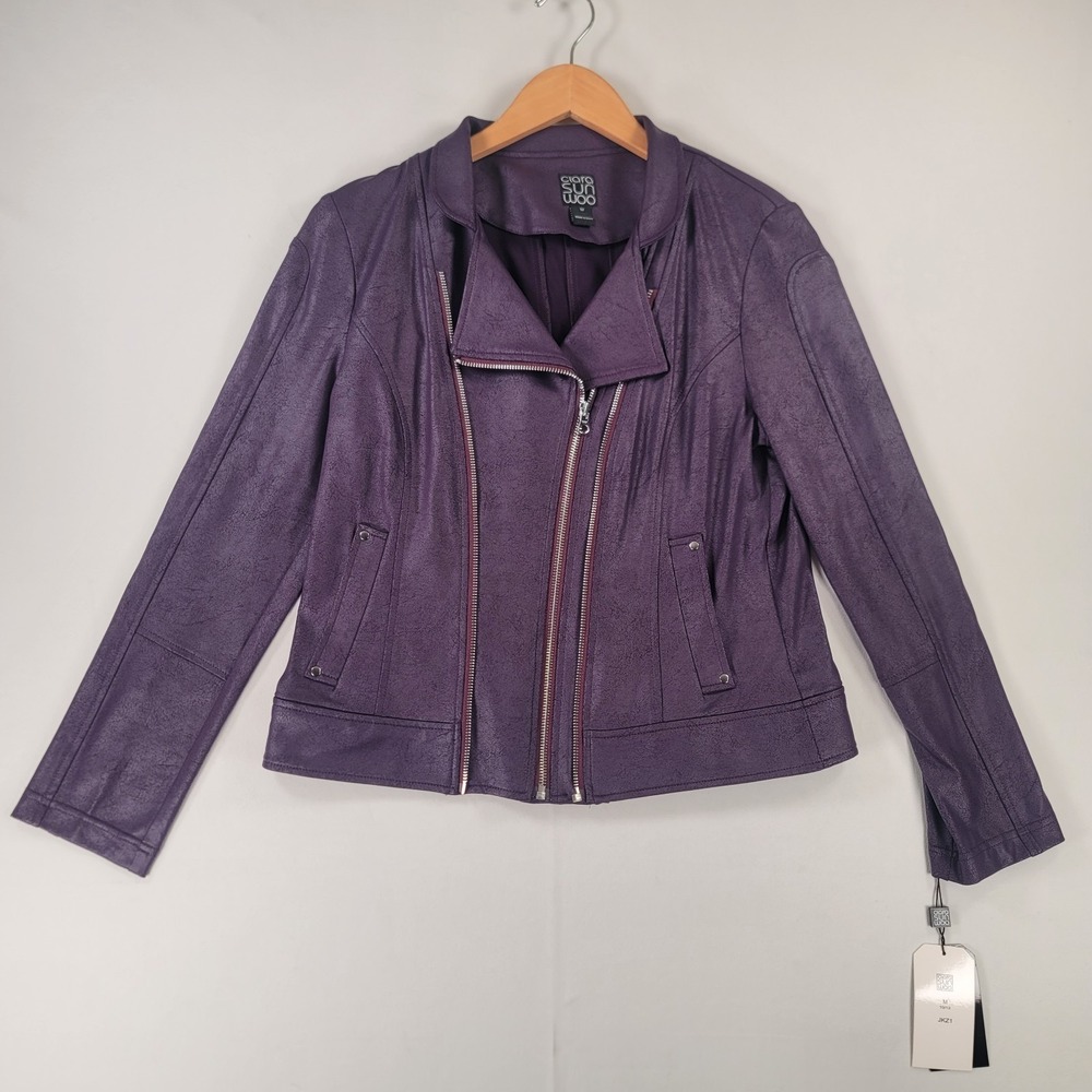 NWT Clara Sun Woo Faux Suede Moto Jacket Purple Asymmetrical Zip Medium